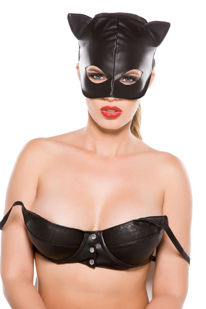 Black Faux Leather Cat Mask O-s