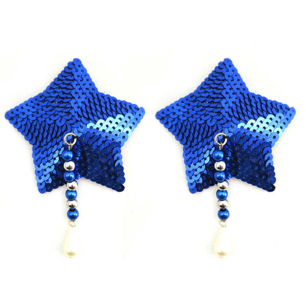 Bijoux Nipple Covers Sequin Star W-beads Blue