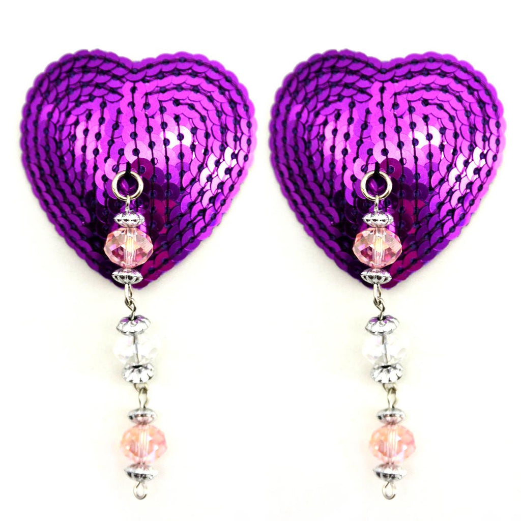 Bijoux Nipple Covers Sequin Heart W-faceted Beads & Flower Charm