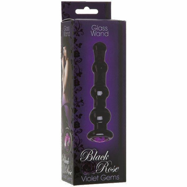 Black Rose Violet Gems Wand Glass Butt Plug Black