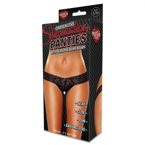 Crotchless Panties W-pearl Beads Blk Sm