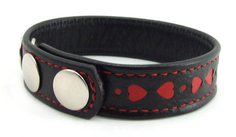 H2h Cock Ring Leather W-red Heart