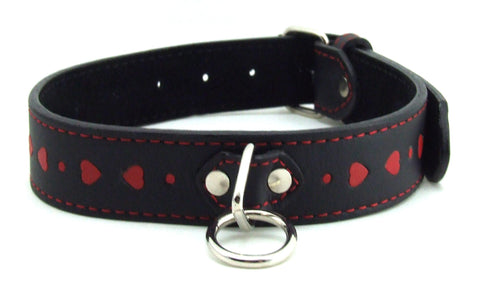 H2h Collar Leather W-red Hearts