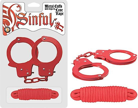 Sinful Metal Cuffs W-love Rope Red