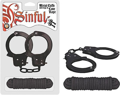 Sinful Metal Cuffs W-love Rope Black