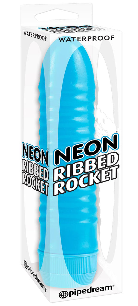 Neon Ribbed Rocket Blue Vibrator