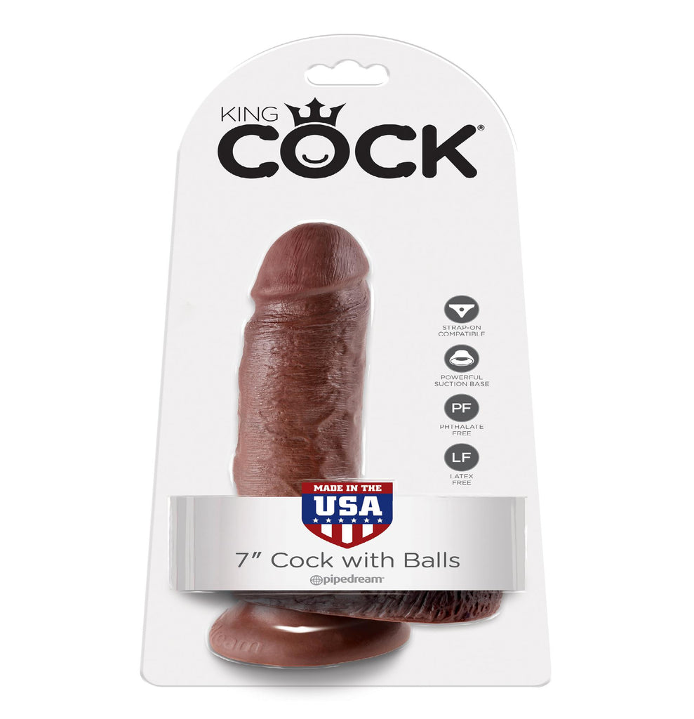 King Cock 7in Cock W-balls Brown