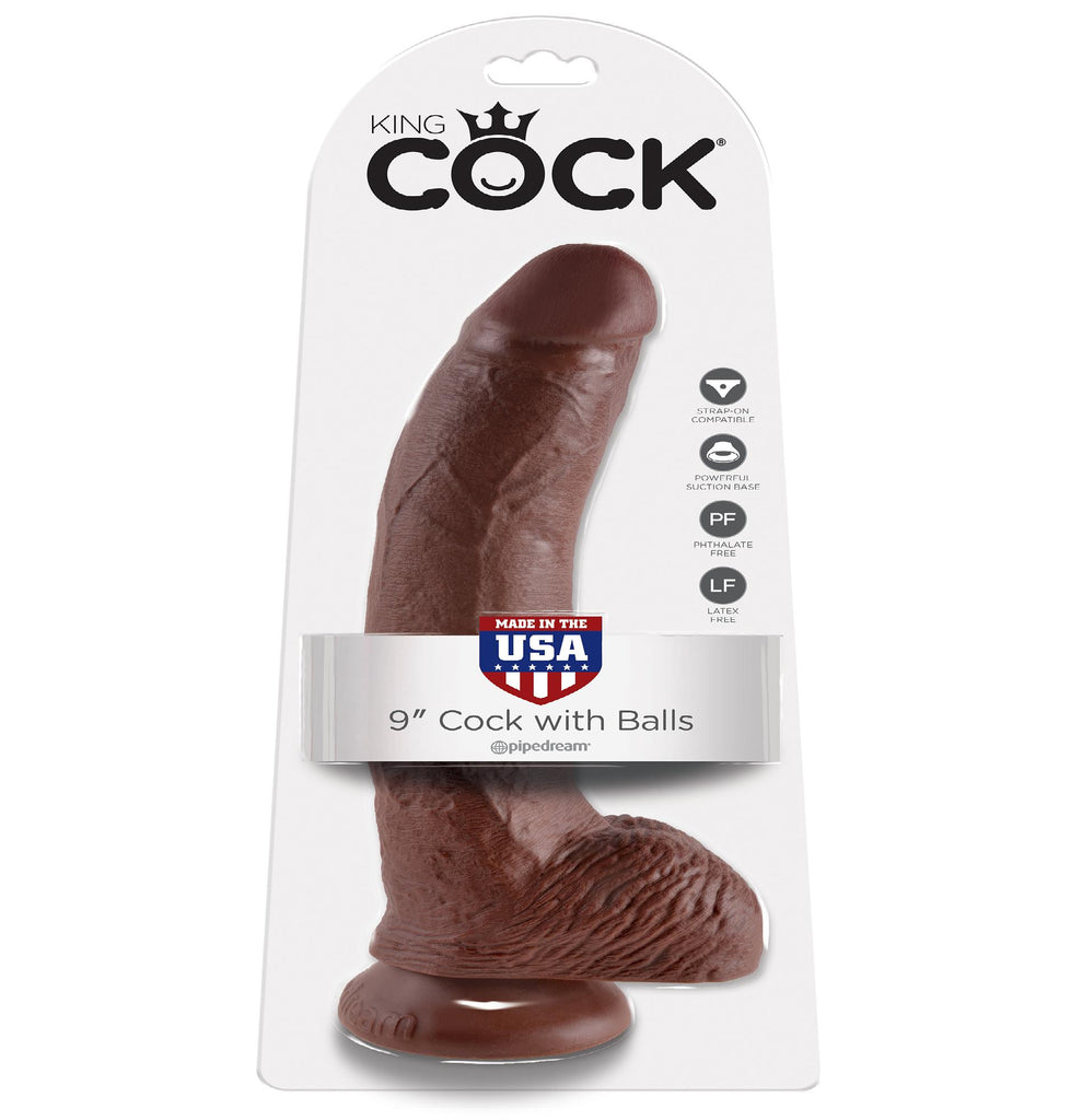 King Cock 9in Cock W-balls Brown