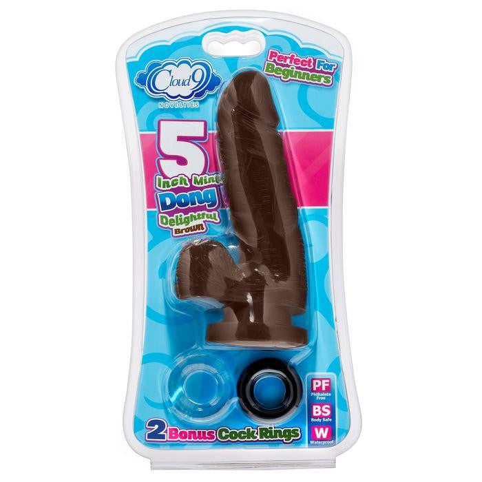 Cloud 9 5 Dildo Brown W- 2 Bonus Cock Rings "